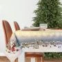 Скатерть новогодняя 140*240см гобелен МОРОЗКО бежевый фон серебряный люрекс