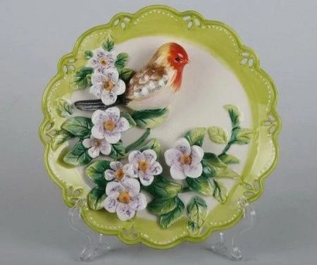 яяяТарелка декоративная настенная керамика 20см без подставки ПТИЦА (24)