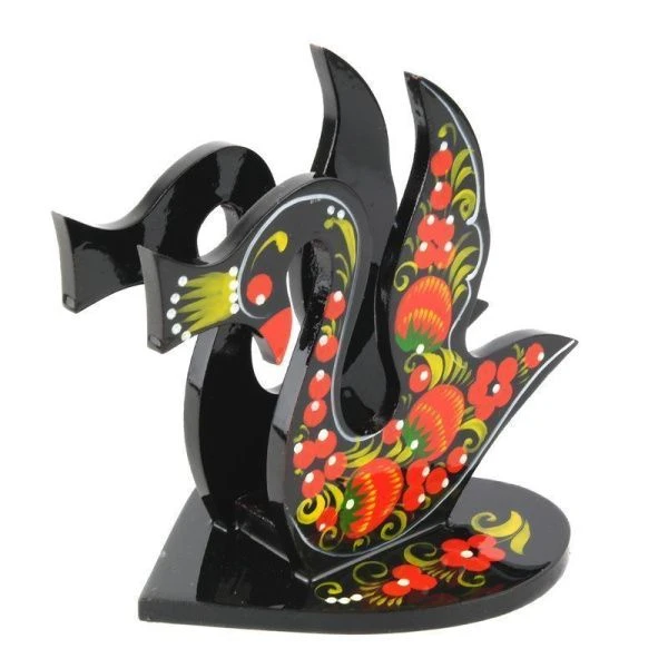 Салфетница 11*12см дерево Лебедь с хохломской росписью (1)