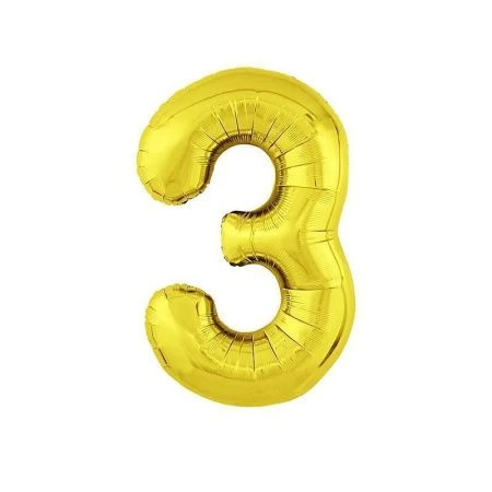 Шар фольгированный Цифра 3 золото 40" (102см) Slim (50)