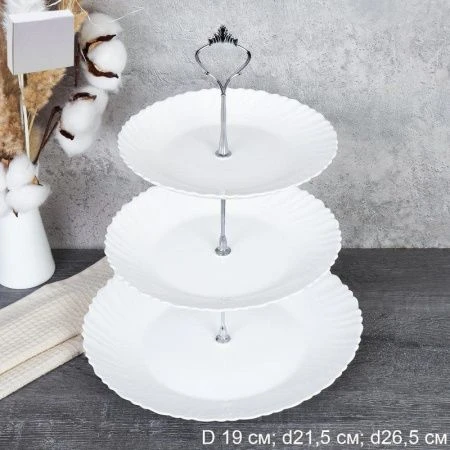 Этажерка сервировочная 3 яруса 19/21,5/26,5см стеклокерамика КЛАССИКА белая LHP75/85/105 (12)