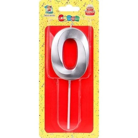 Свеча для торта Серебряный стиль Цифра 0 С-2982