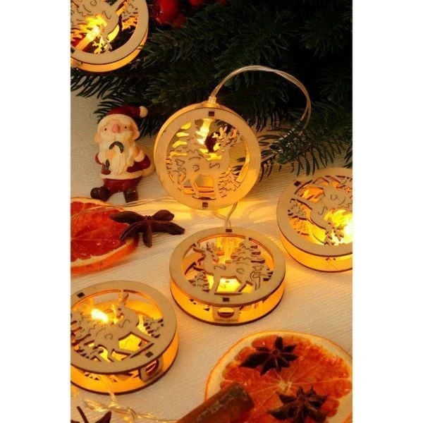 Гирлянда эл 2м с насадками Сказка  , 10LED, шампань, пост.свеч., ПВХ прозр., 2хАА  СНОУ БУМ