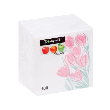 Салфетки бумажные Bouquet Elegant 100шт. однослойные 24*24 Три тюльпана (16)