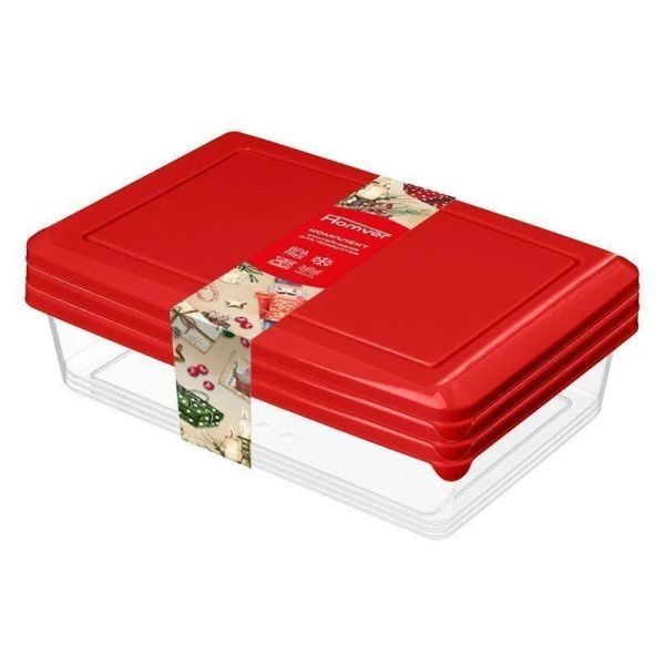 Контейнеры для продуктов набор 3шт 750мл пластик Asti красный прямоугольных (13) 223137706/03