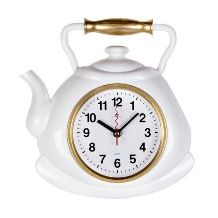 Часы настенные 27*28,5см пластик РУБИН Классика чайник белые с золотом (10)