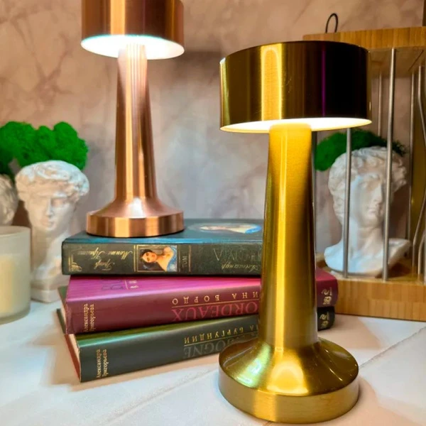 Лампа настольная 21*9см 800mA 6-7 часов, usb, кнопка, 2 режима свечения, бронза (30) JC-16979