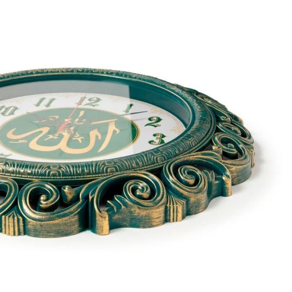 Часы настенные 40,5см пластик Мусульманские ажурные зеленый с золотом (5)