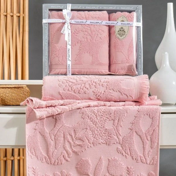 Набор полотенец махровые 2пр 50*90/70*140см жаккард с бахр. PHILIPPUS BELEK A091 пудра подар.уп. 500
