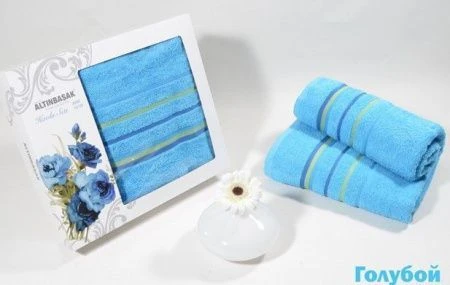 яяяНабор полотенец махровые Altinbasak RAINBOW (50*90/70*140) (Голубой)