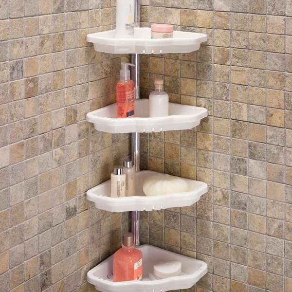 Полка угловая 4-х ярусная 260см 25*25см пластик ПРИМА НОВА на распорке белая M-N17-01