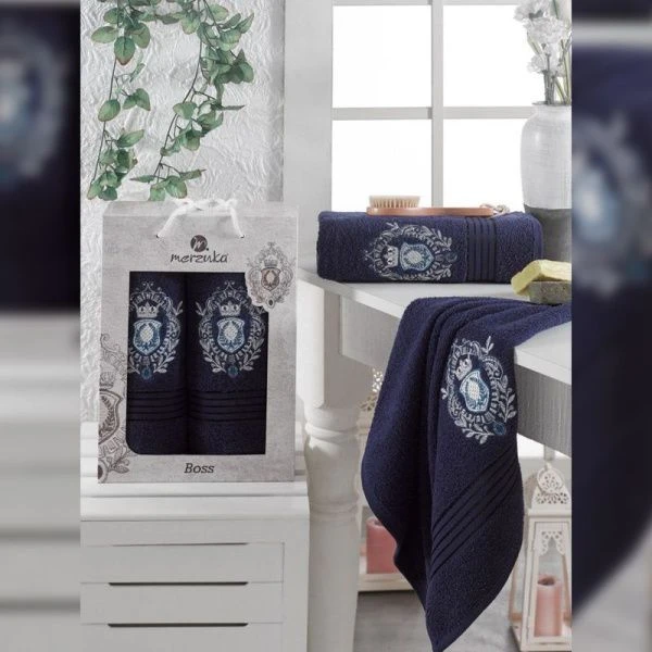 Набор полотенец 2пр 50*80/70*130 махровые MERZUKA BOSS синий подар.уп.