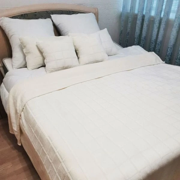 Плед 150*200 фланель ДомВелл рис. Клетка молочная