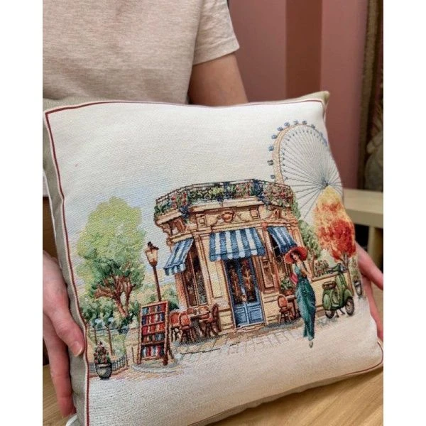 Наволочка декоративная 45*45см гобелен ВЕСЕННИЙ ПАРК Париж Колесо