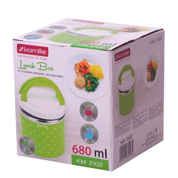 Ланч-бокс 680мл 11,5*12см нерж.сталь/пластик (голубой, салатовый, розовый) (24/48)