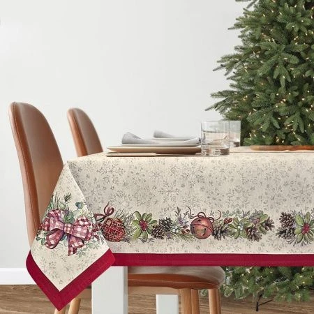 Скатерть новогодняя 160*300см гобелен ЕЛОЧНЫЕ УРКАШЕНИЯ