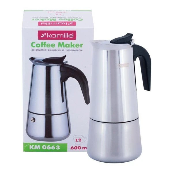 Кофеварка гейзерная 600мл (12 порций) из нержавеющей стали (0663)