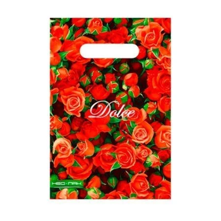 Пакет с вырубной ручкой 20*30см Мелкие красные розы п/э НФ-00000788