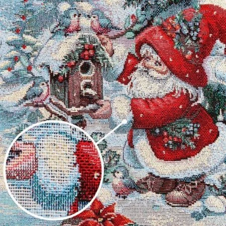 Салфетка новогодняя 40*100см гобелен ГНОМЫ серебряный люрекс