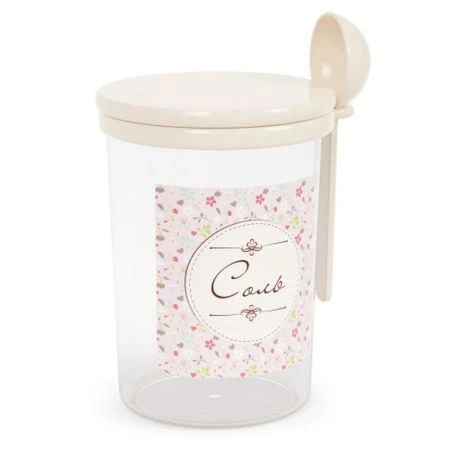 Банка для сыпучих продуктов 1л пластик Ассорти СОЛЬ с ложкой (10)