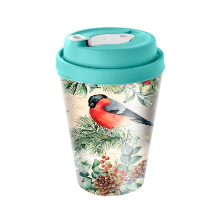 Стакан с крышкой 420мл пластик с клапаном с декором зеленый (24) 223101418/05