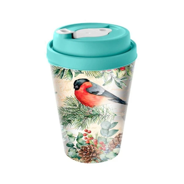 Стакан с крышкой 420мл пластик с клапаном с декором зеленый (24) 223101418/05