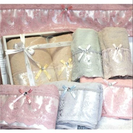 Набор полотенец махровые 2пр 50*90/70*130см Кружевной гламур (4цвета) 4110301+4120301+К250