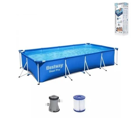 Бассейн каркасный прямоугольный ПВХ Steel Pro 400*211*81см 5700л + фильтр-насос 56424 (1)