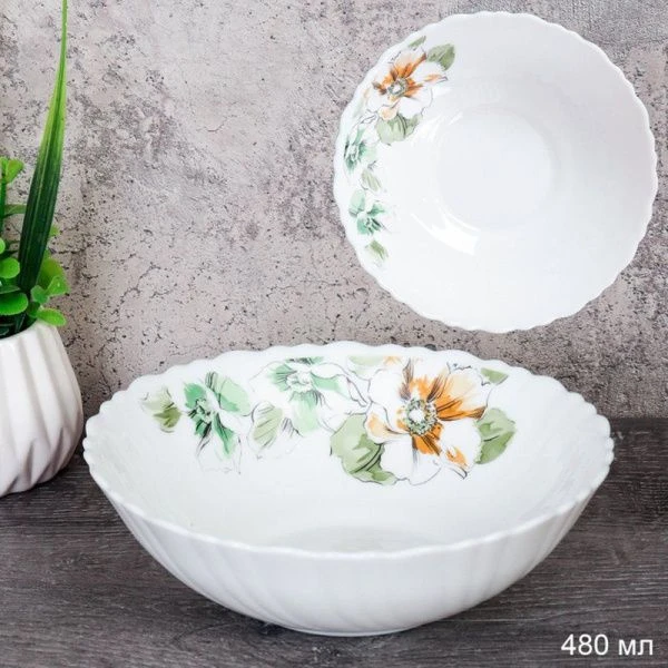 Тарелка глубокая 480мл 15,5см стеклокерамика ГРАФИЧЕСКИЕ ЦВЕТЫ суповая TW-60 (7364) (6/72)