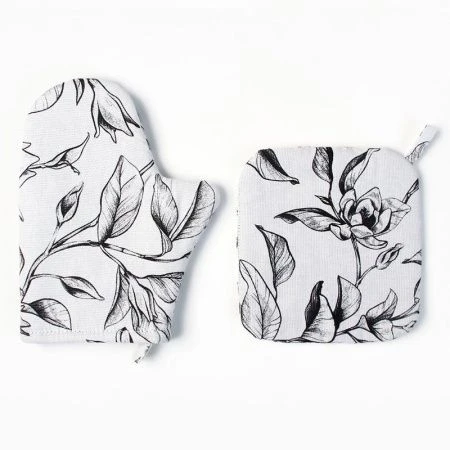 Набор кухонный 2пр Доляна Plant leaves (рукавица 20*27см прихватка 19*19см) 100% хл 10744947