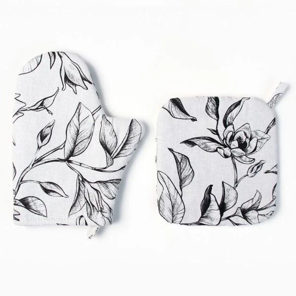 Набор кухонный 2пр Доляна Plant leaves (рукавица 20*27см прихватка 19*19см) 100% хл 10744947