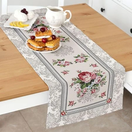 Салфетка сервировочная 40*100см гобелен РОЗЫ ДАМАСКА на бежевом 0259