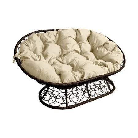 Диван Мамасан 164*104*75см металл с ротангом коричневое бежевая подушка (max нагр. 250кг)