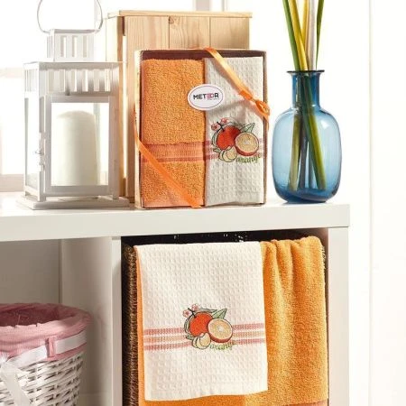 Салфетки кухонные 2шт 40*60см махровые/вафельные METEOR VITALIA PORTAKAL подар.уп.