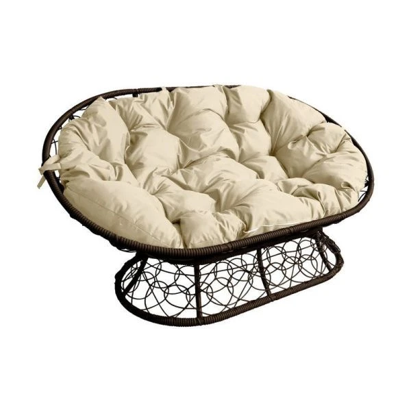 Диван Мамасан 164*104*75см металл с ротангом коричневое бежевая подушка (max нагр. 250кг)