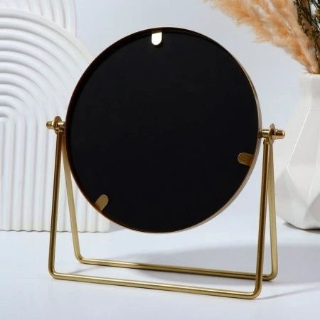 Зеркало настольное круглое 20,3*20,5*5,7см d14,5см металл золотое (36)