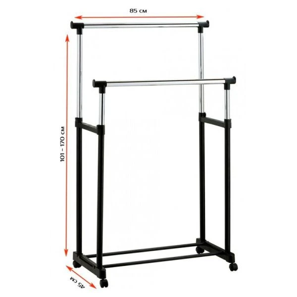 Вешалка гардеробная телескоп на колесах двойная L85,5xH101--170xD45см на 25кг,хром DUBLIN UniStor(1)