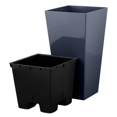 Горшок для цветов 19,4л 250*250*470мм пластик London Cube вулканический серый c дренажной вставкой