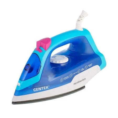 Утюг 1800Вт Centek CT-2348 синий/фиолет, КЕРАМИЧЕСКАЯ подошва, паровой удар, самоочистка, 200мл