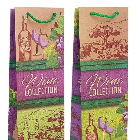 Пакет для бутылки крафт 12,3*7,8*36,2 COLLECTION микс 2 диз