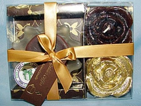 яяяСвеча с подсвечником, набор 3пр. Золотой кофе