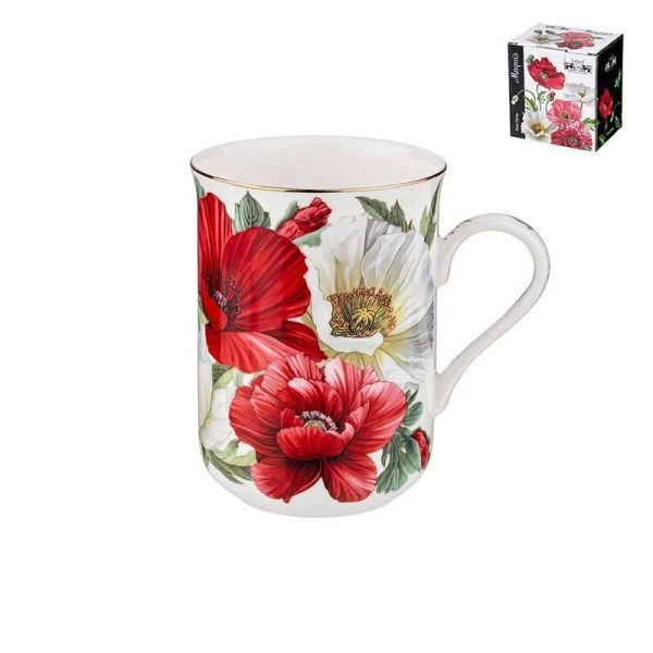 Кружка 350мл фарфор МАКИ белая (48)