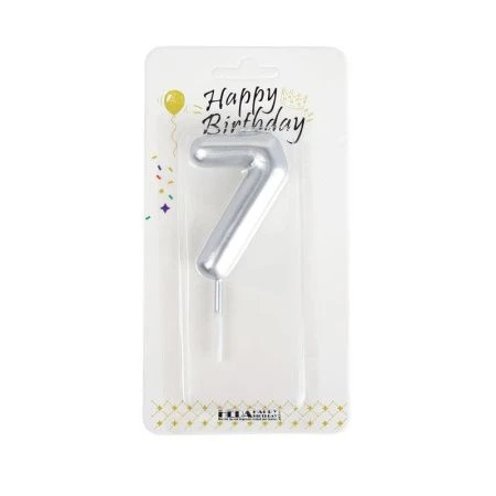 Свеча в торт парафин Цифра серебряная 7 KL-8 (12/600)