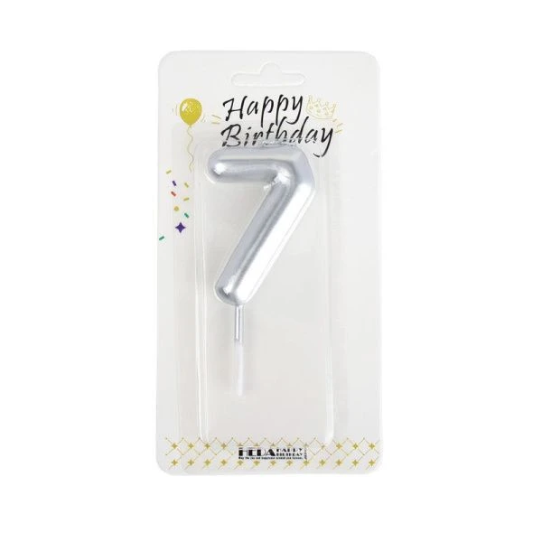 Свеча в торт парафин Цифра серебряная 7 KL-8 (12/600)