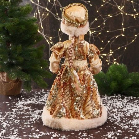Фигурка новогодняя Снегурочка в золотой шубе с россыпью блеска двигается 40см