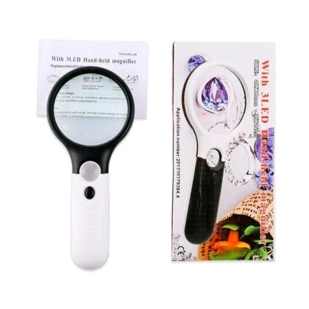 Лупа увеличительная стекло 90мм с подсветкой 3LED, пластиковый корпус (100