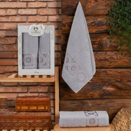 Набор полотенец махровые 2пр 50*80/70*130см TWO DOLPHINS MOSS светло серый 380гр подар.уп.