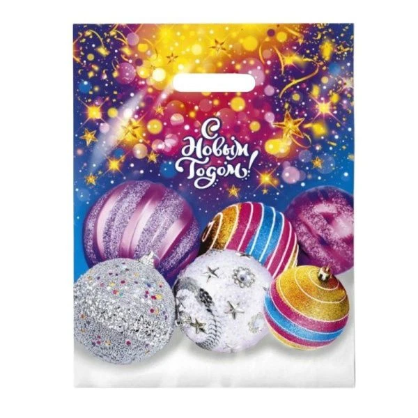 Пакет новогодний с вырубной ручкой полиэтилен 31*40см Дискотека (50/500)