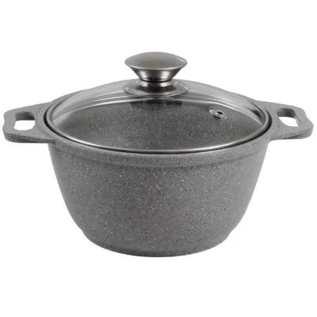 Кастрюля 1л алюминий АП светлый мрамор стекл.крышка (3)