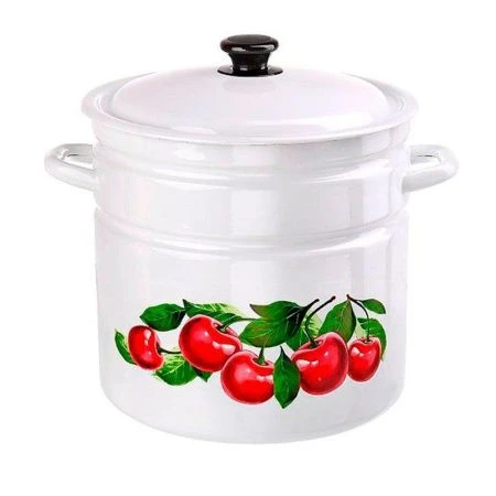 Кастрюля 10л эмаль ВИШНЕВЫЙ САД цилиндрическая борт белая с рис. 41804-222/6 (2)